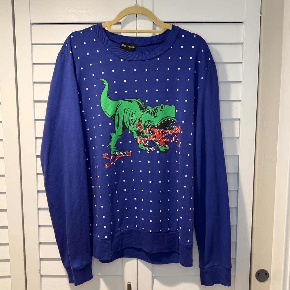 Alex Stevens T-Rex Candy Cane Christmas‎ Sweatshirt Blue Men's Size L